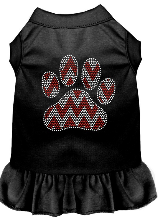 Candy Cane Chevron Paw Rhinestone Dog Dress Black Med